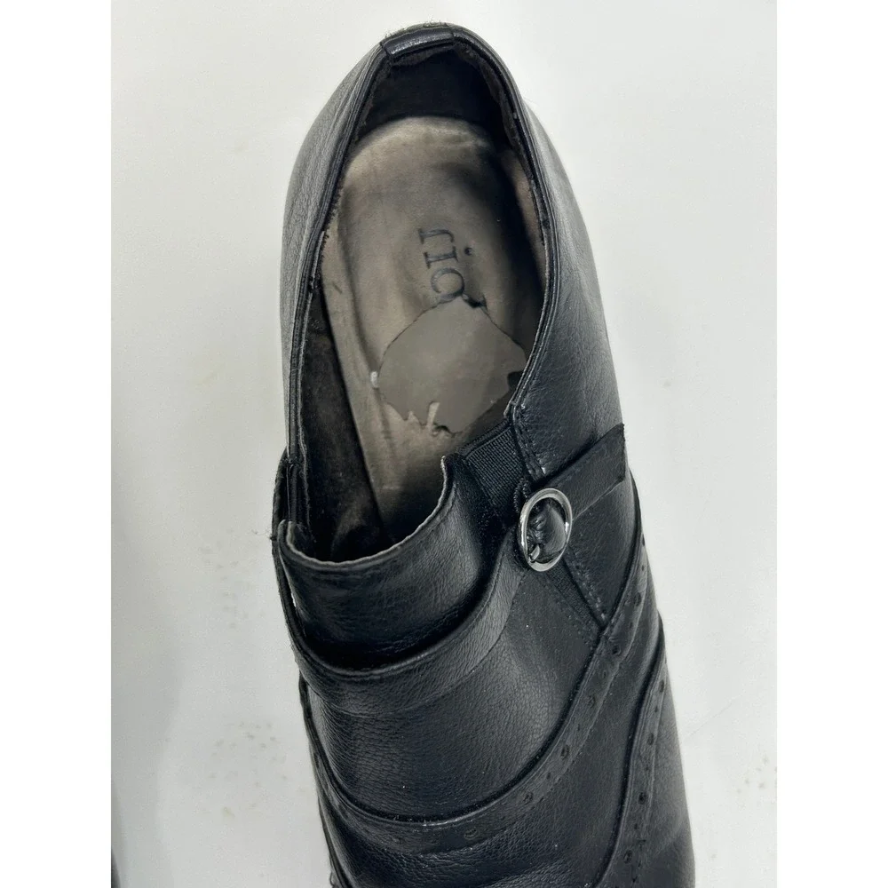 Rialto Womens Black Wingtip Mary Jane Block Heels Brogue Perforated Shoes